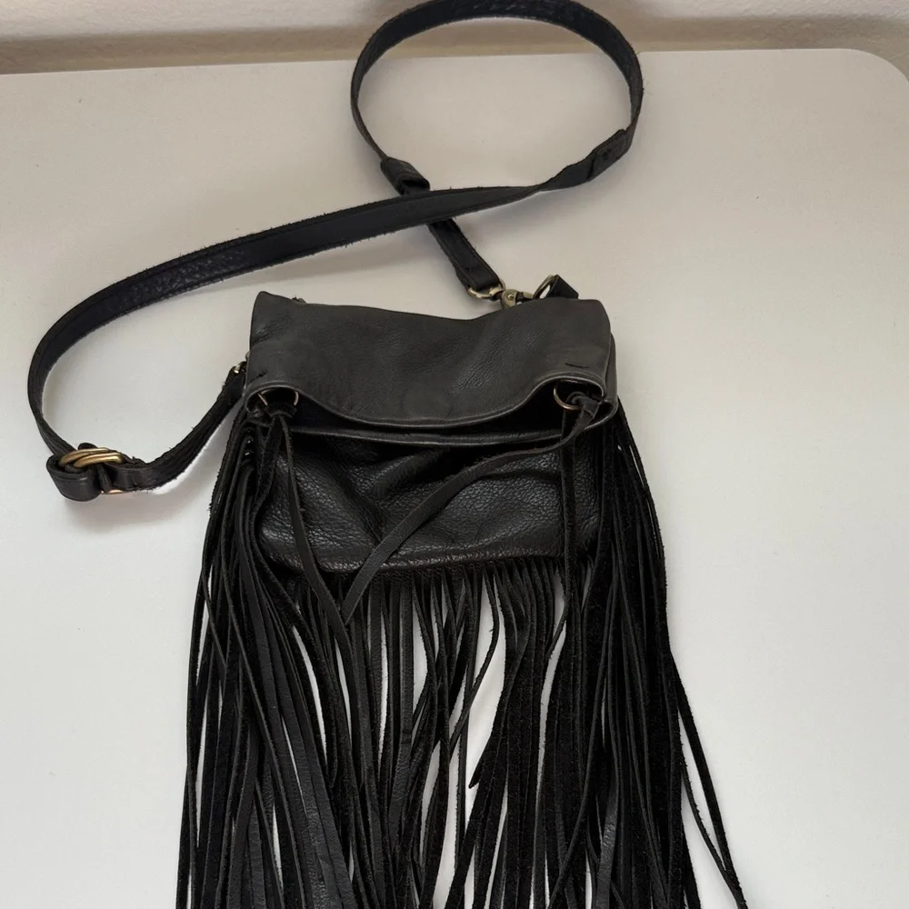 Fringe Black Leather Crossbody Bag - Picture 1 of 4